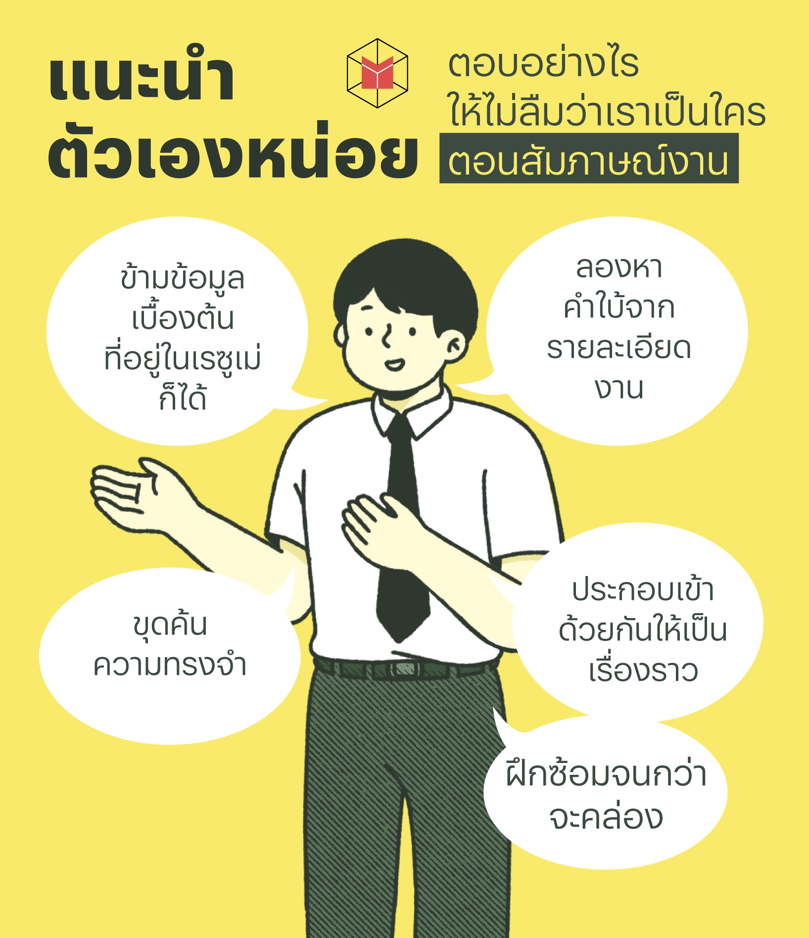 แนะ นํา ตัว ท่าน เอง เพื่อ ให้ บริษัท รู้จัก ตัว พูดแบบนี้น่าสนใจ