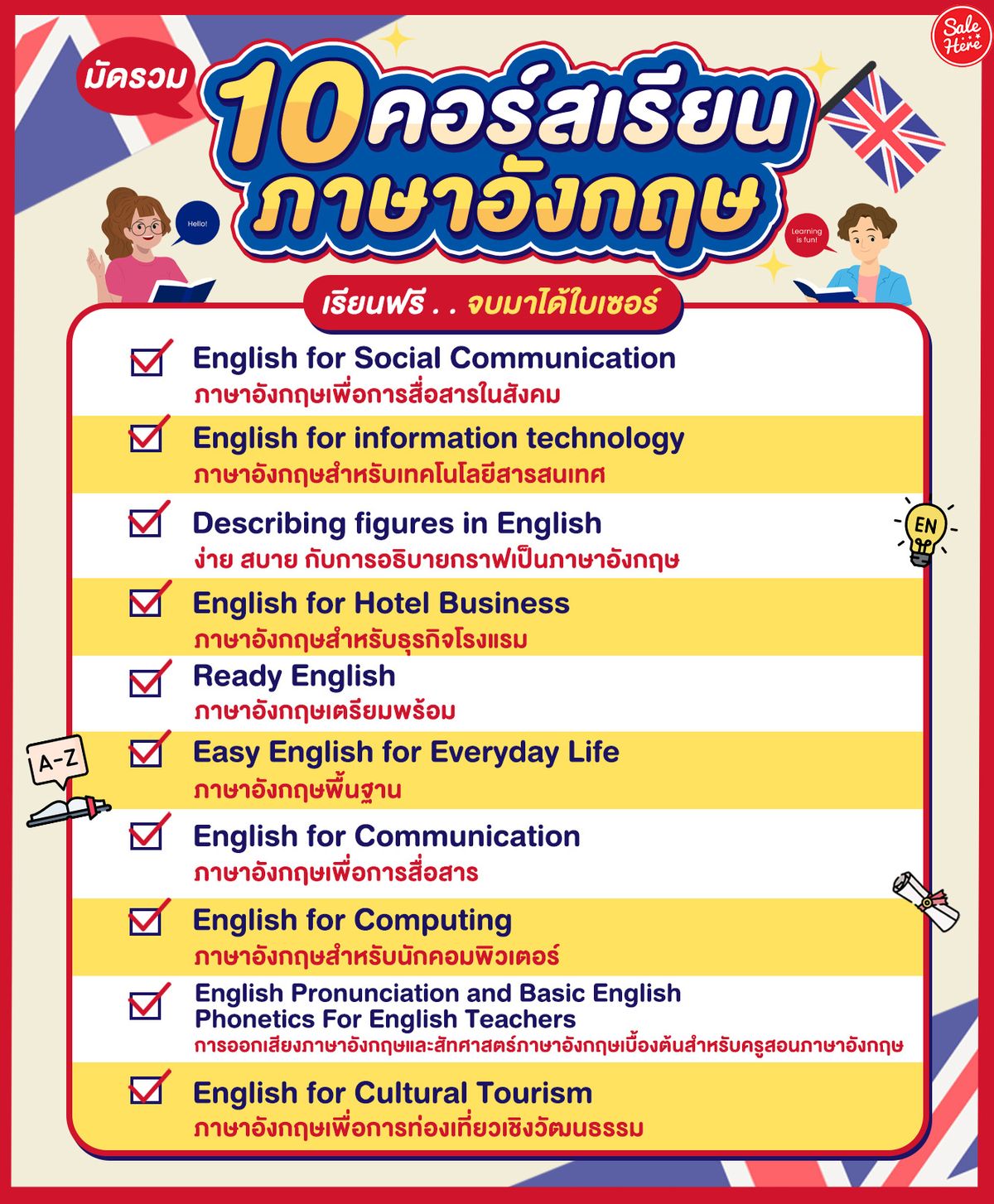 คอร์ส ภาษา อังกฤษ ฟรี ได้ ใบ เซอร์